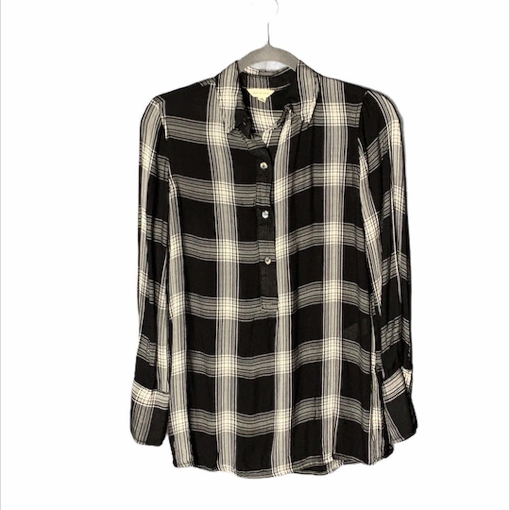 Max Studio Womens‎ Plaid Collared Button-Down Top